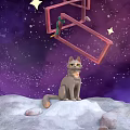 Cartoon Scene Featuring Cat On Snowy Mountain With Purple Starry Sky And Red Ladder