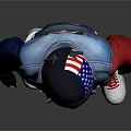 Stylish Motorcycle With Rider In American Flag Jacket And Denim Pants With Patches