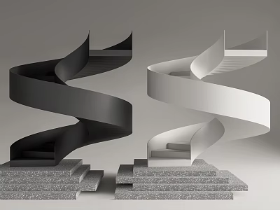 Black and White Spiral Staircase Design Featuring Gray Stone Steps 3d model