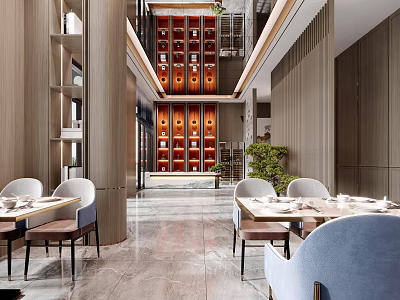 Modern Luxury Hotel Lobby Interior With Open Layout Green Plants And Marble Flooring 3d model