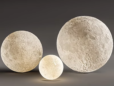 Illuminated Floor Lamps With Moon Textured Surface In Three Sizes 3d model