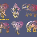 Colorful Elephant Animal 2D Silhouette Hanging Decor With Ornate Patterns
