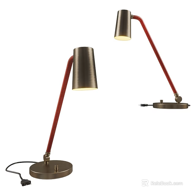 Modern Table Lamp With Adjustable Red Flexible Arm And Metal Shade Design 3d model 