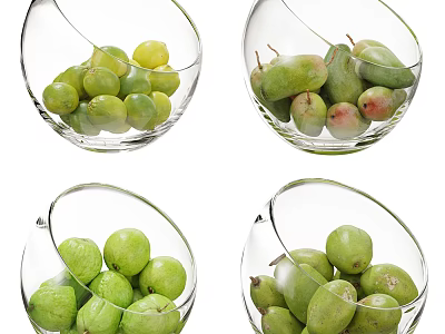 Four Ceramic Bowls Containing Fresh Green Grapes And Ripe Mangoes 3d model