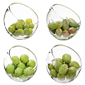 Four Ceramic Bowls Containing Fresh Green Grapes And Ripe Mangoes