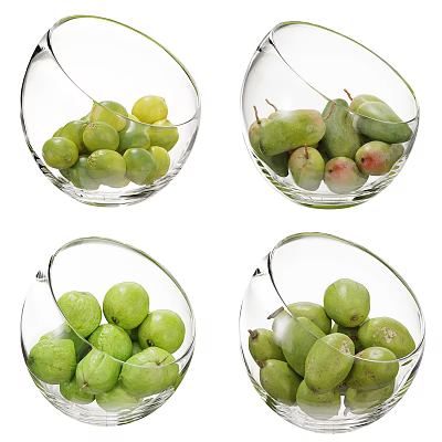 Four Ceramic Bowls Containing Fresh Green Grapes And Ripe Mangoes 3d model