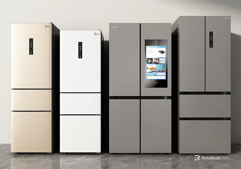 Modern Multi Door Refrigerators in Beige White and Gray with Digital Display Design 3d model 