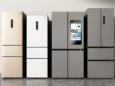 Modern Multi Door Refrigerators in Beige White and Gray with Digital Display Design 3d model