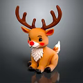 Cute Christmas Reindeer Figurine With Brown Antlers Red Nose White Belly Sitting On Black Surface