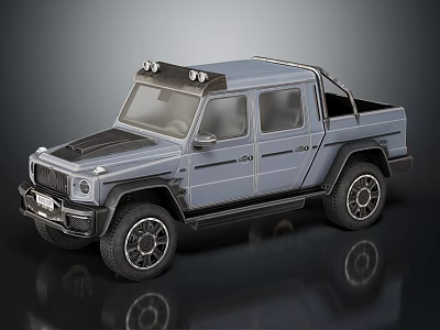 Gray Off Road Pickup Truck With Four Door Design And Roof Spotlights 3d model