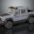 Gray Off Road Pickup Truck With Four Door Design And Roof Spotlights