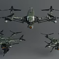 Military Tactical Drones With Multi Rotor Design And Camera Systems From Different Angles 3d model