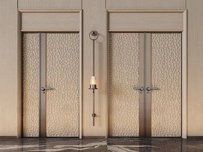 Double Doors With Textured Glass In Modern Interior Design And Wall Lamp 3d model