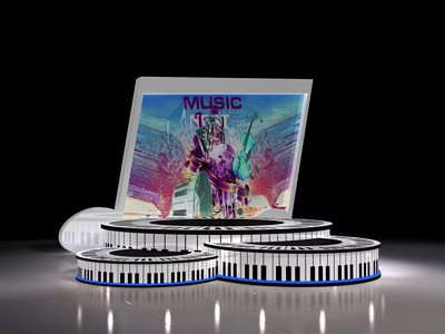 Music Themed Display With Stage Design And Keyboard Inspired Circular Elements 3d model