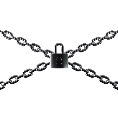 Decorative Iron Art Featuring Crossed Chains and Central Padlock Design 3d model