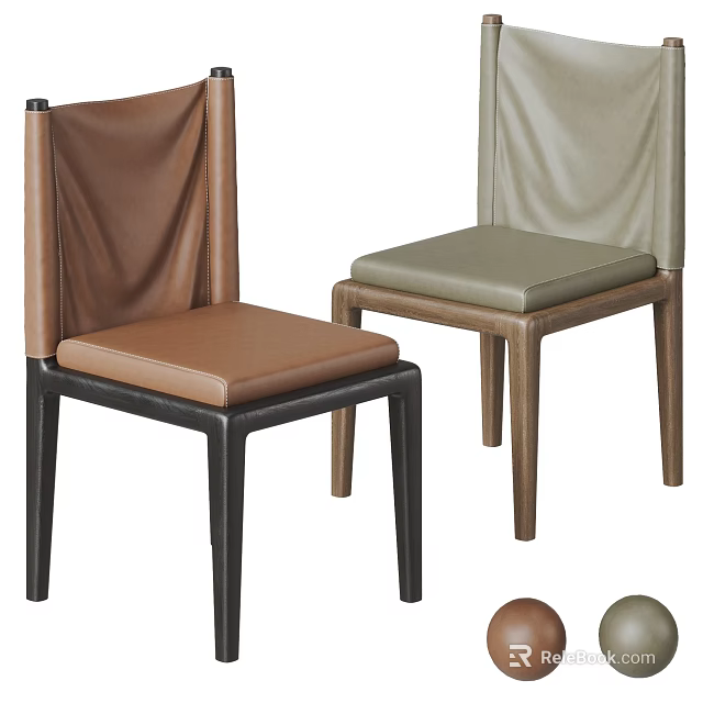 Modern Dining Chairs With Leather And Fabric Seats And Wooden Frames 3d model 
