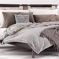 Double Bed with Gray Bedding Decorative Pillows Nightstand and Table Lamp in Modern Bedroom