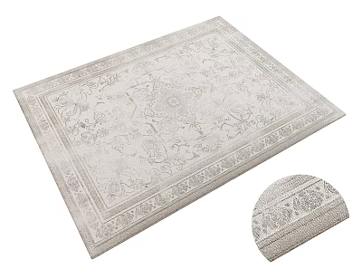 Square Rug With Intricate Floral Patterns Neutral Beige Classic Design Detailed Border 3d model