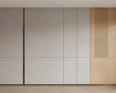 Modern Bed Background Wall Design With Grey Panels And Wood Accents 3d model