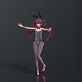 Anime Character With Rabbit Ears Purple Hair Black Bodysuit Gray Stockings And Pink Heels