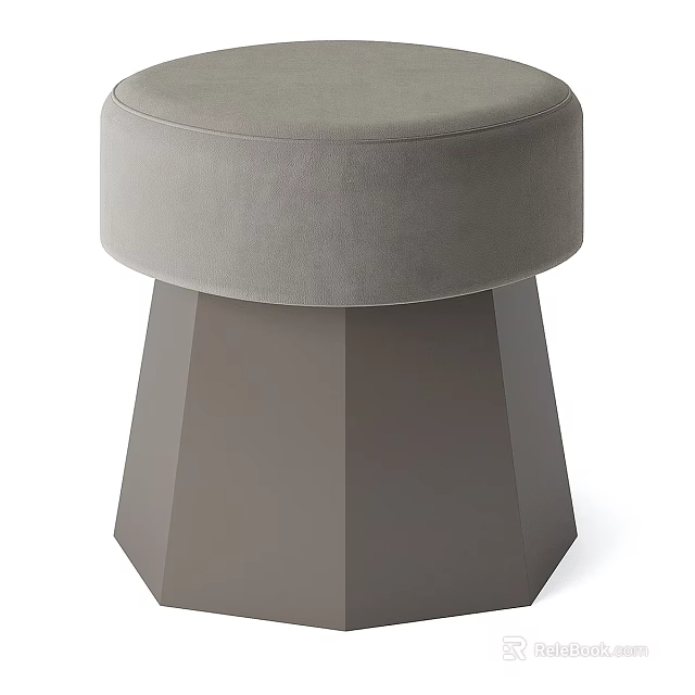 Modern Gray Upholstered Sofa Stool With Round Top And Geometric Base 3d model 