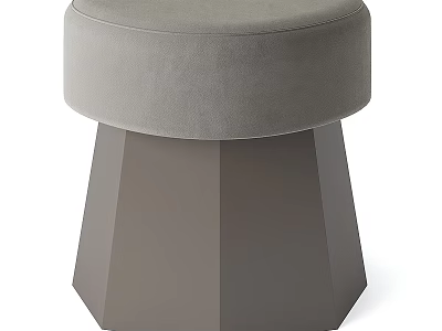 Modern Gray Upholstered Sofa Stool With Round Top And Geometric Base 3d model