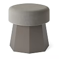 Modern Gray Upholstered Sofa Stool With Round Top And Geometric Base 3d model