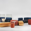 Stylish Modern Sofa and Coffee Table Set With Colorful Modular Seats And Round Tables