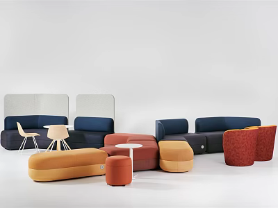 Stylish Modern Sofa and Coffee Table Set With Colorful Modular Seats And Round Tables 3d model