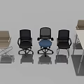 Modern Office Desk With Black Mesh Chairs Blue Cushion Seat And Wooden Frame Chairs