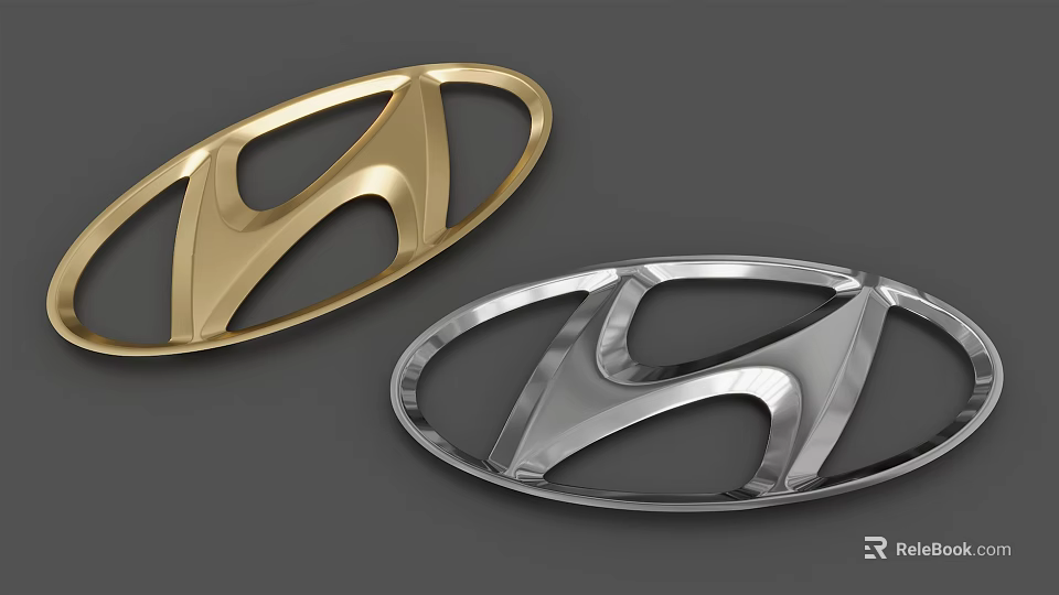Stylish Hyundai Car Logo Design With Gold And Silver Metallic Finishes 3d model 