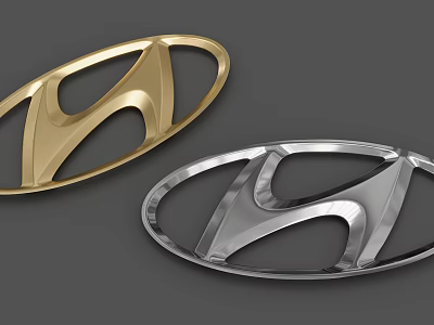 Stylish Hyundai Car Logo Design With Gold And Silver Metallic Finishes 3d model