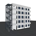 External Steel Structure Staircase On White Multi Story Building With Large Windows 3d model