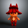 Adorable Stuffed Doll Featuring Red Horns Large Red Hat Brown Eyes And Orange Outfit