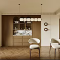 Warm Neutral Vintage Open Plan Living And Dining Room Interior With Chic Natural Wood Furnishings