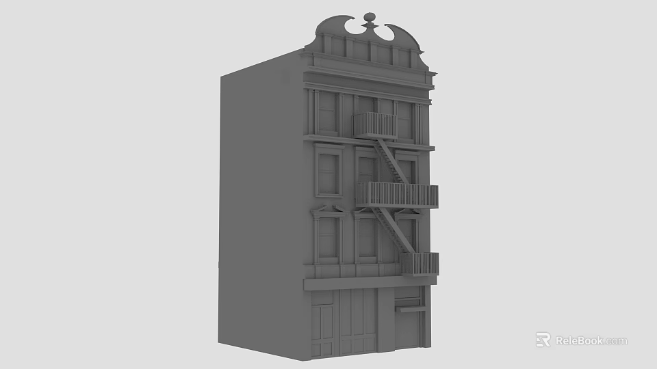 Cartoon Building Scene With Multi story Structure Balcony Fire Escape Windows And Decorative Top 3d model 