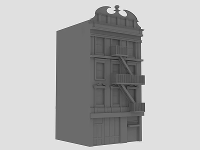 Cartoon Building Scene With Multi story Structure Balcony Fire Escape Windows And Decorative Top 3d model