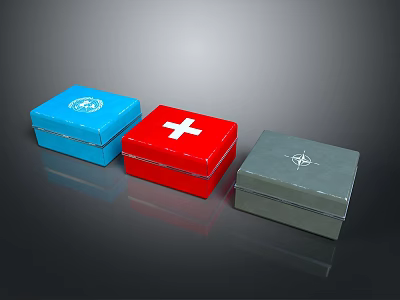 Different Colored First Aid Kits With Medical Symbols And Cross Design 3d model