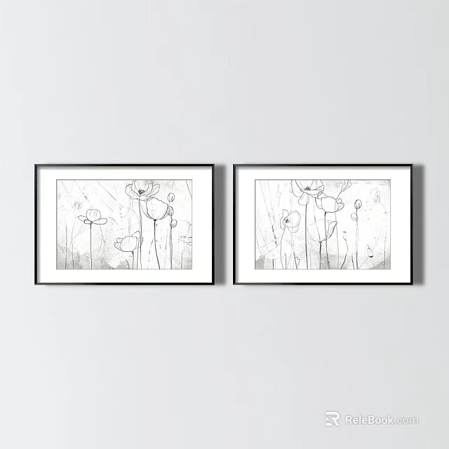 Framed Plant Line Art Paintings Featuring Flower Designs For Wall Decor 3d model 