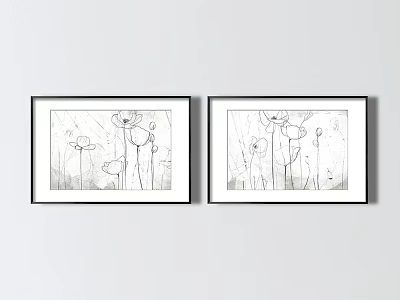 Framed Plant Line Art Paintings Featuring Flower Designs For Wall Decor 3d model