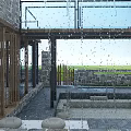 Rustic Guesthouse Building With Stone Walls Wooden Balcony Stone Pavement And Lawn