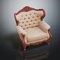 Elegant Classic Carved Wooden Frame Armchair With Beige Button Tufted Upholstery