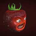 Funny Tomato Shaped Doll With Green Leaves Big Eyes And Open Mouth