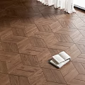 Herringbone Pattern Wooden Flooring near Window with White Curtains and Two Books
