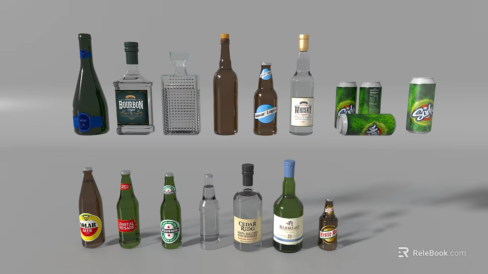 Various Beverage Varieties With Bottled And Canned Drinks And Different Brands 3d model 