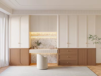Elegant Modern Wardrobe Interior Design With White Wood And Marble Lighting Elements 3d model