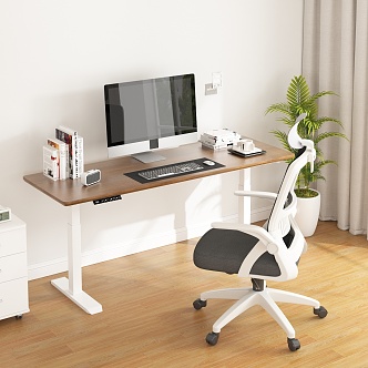 Office Chair Office Chair Computer Potted Plant Home Office 3d model