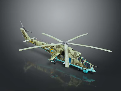 Camouflaged Helicopter Model With Main Rotors Landing Gear And Detailed Fuselage 3d model