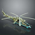 Camouflaged Helicopter Model With Main Rotors Landing Gear And Detailed Fuselage