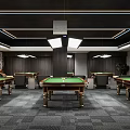 Modern Billiard Room Interior With Pool Table And Leather Sofa